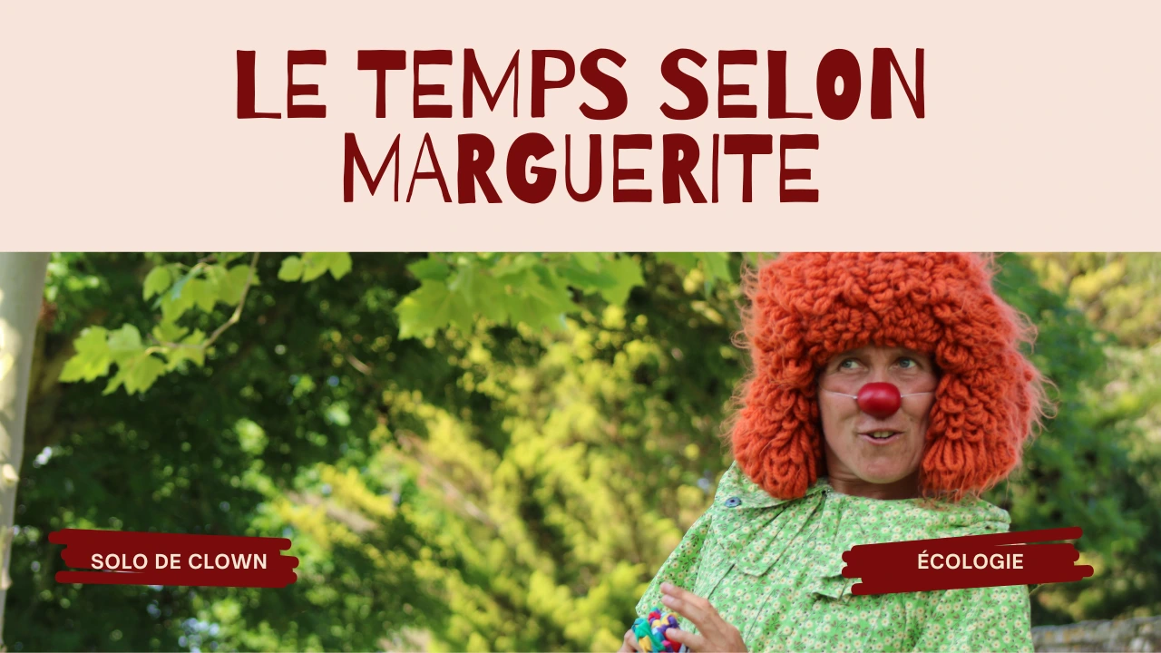 visuel du spectacle le temps selon marguerite avec Marguerite qui tient une eponge écologique